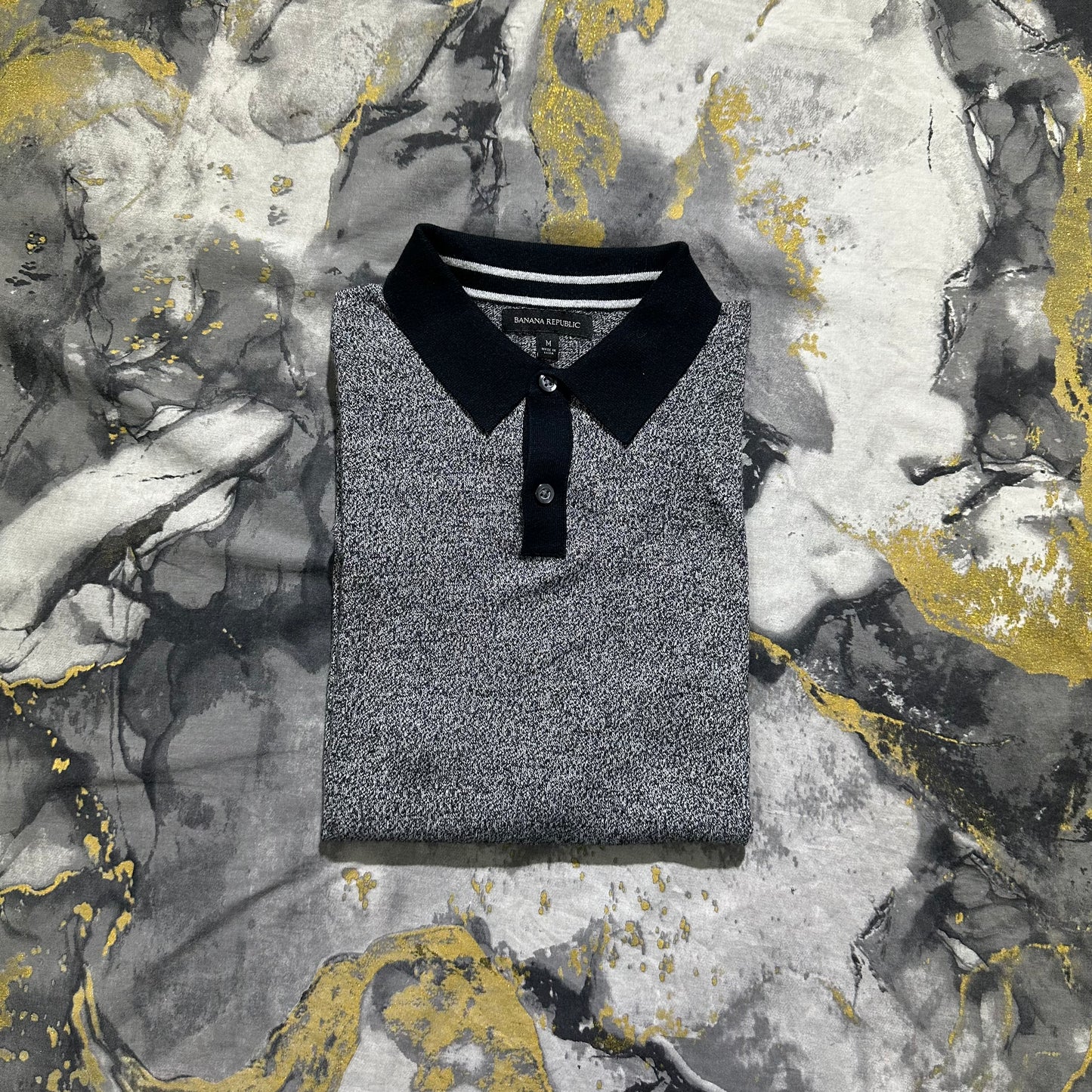 BR Dark Gray and White Soft Cotton Thread Knitted Polo