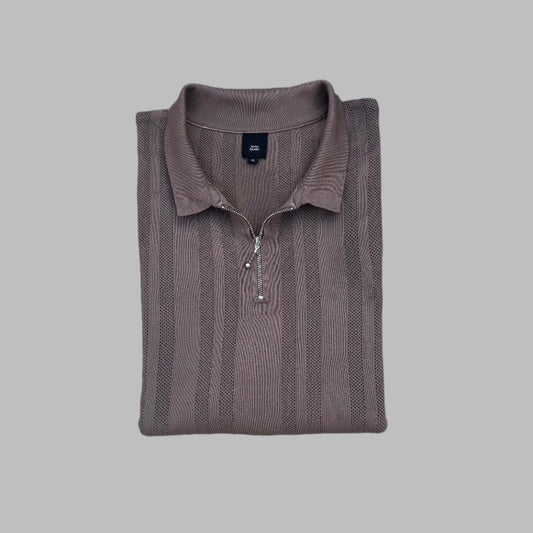 Large Brown Full Sleeves Half Zipper