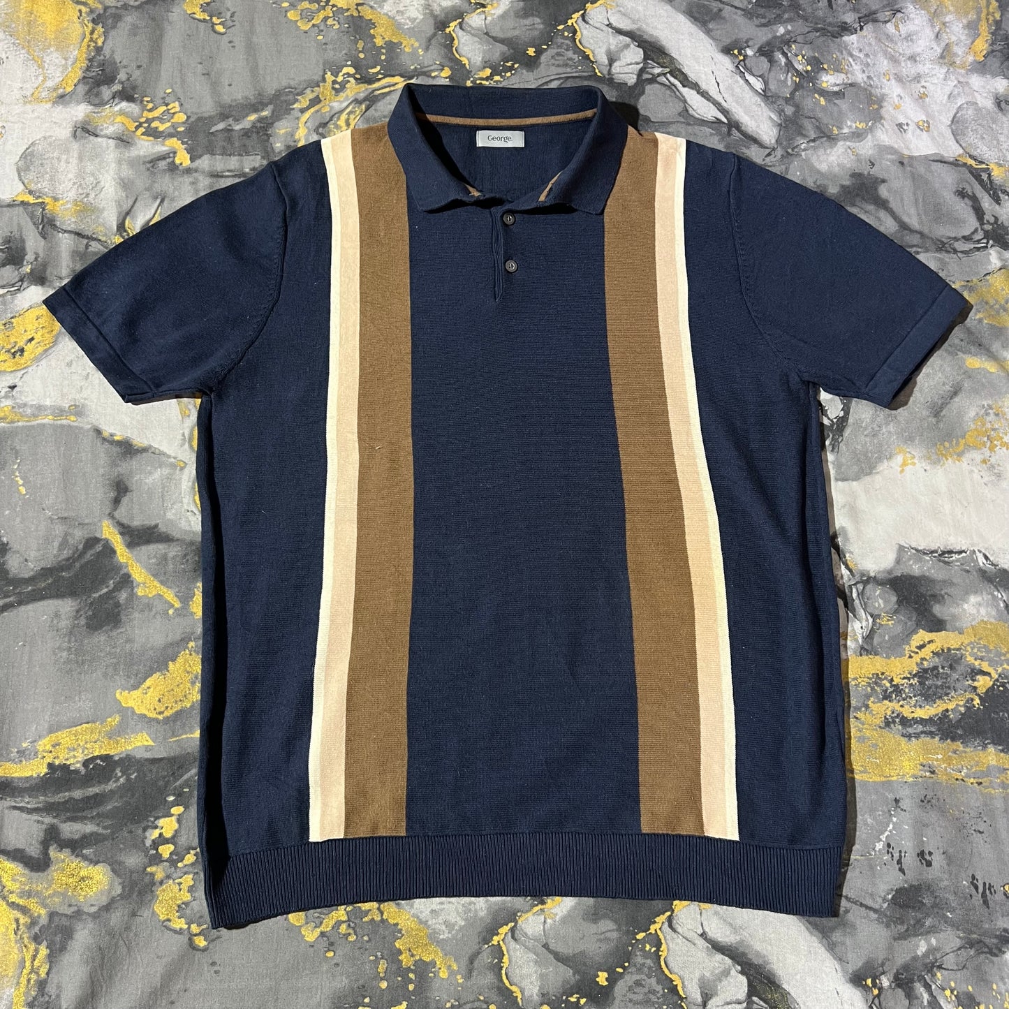 Three Toned Stripped Cotton Knitted Polo