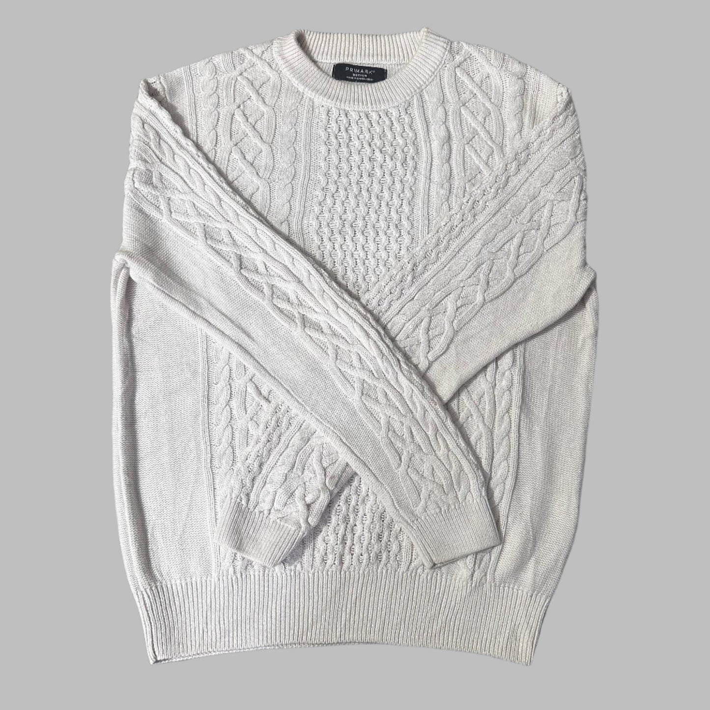 White Full Sleeves Knitted Sweater