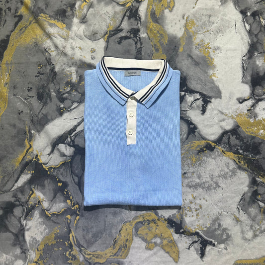 Sky Blue & White Waffle knit Textured Knit Polo