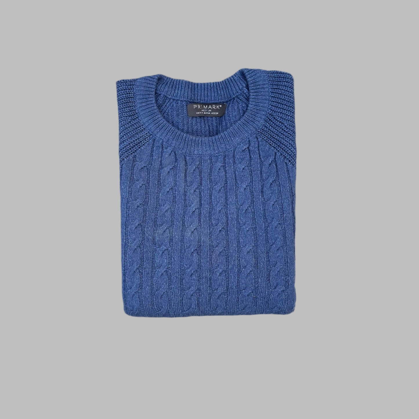 Blue Cable Knit Full Sleeves Sweater