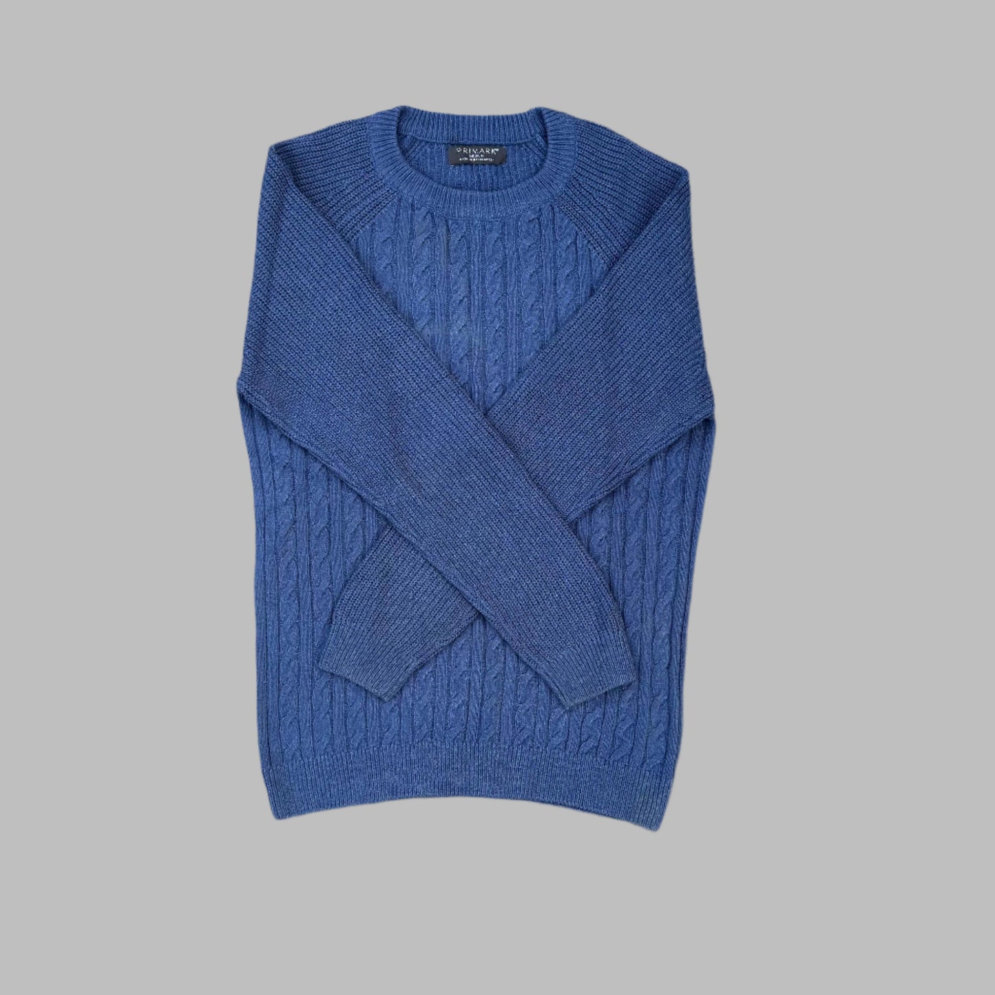 Blue Cable Knit Full Sleeves Sweater