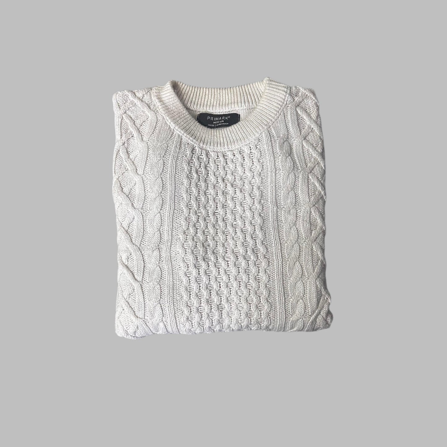 White Full Sleeves Knitted Sweater