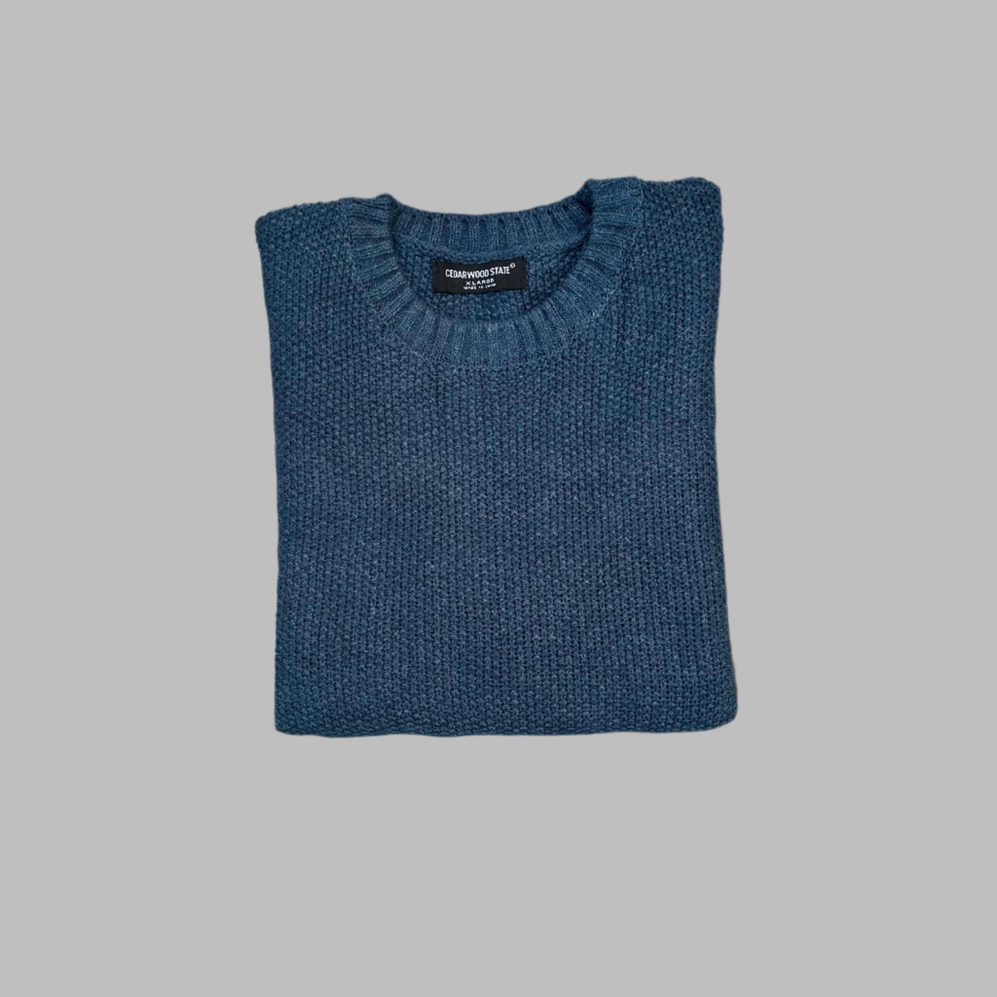 Large Blue Full Sleeves Knit Sweater