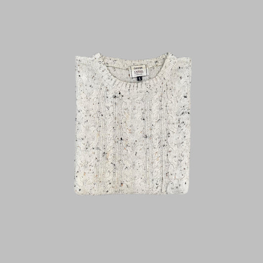 White Full Sleeves Knitted Sweater