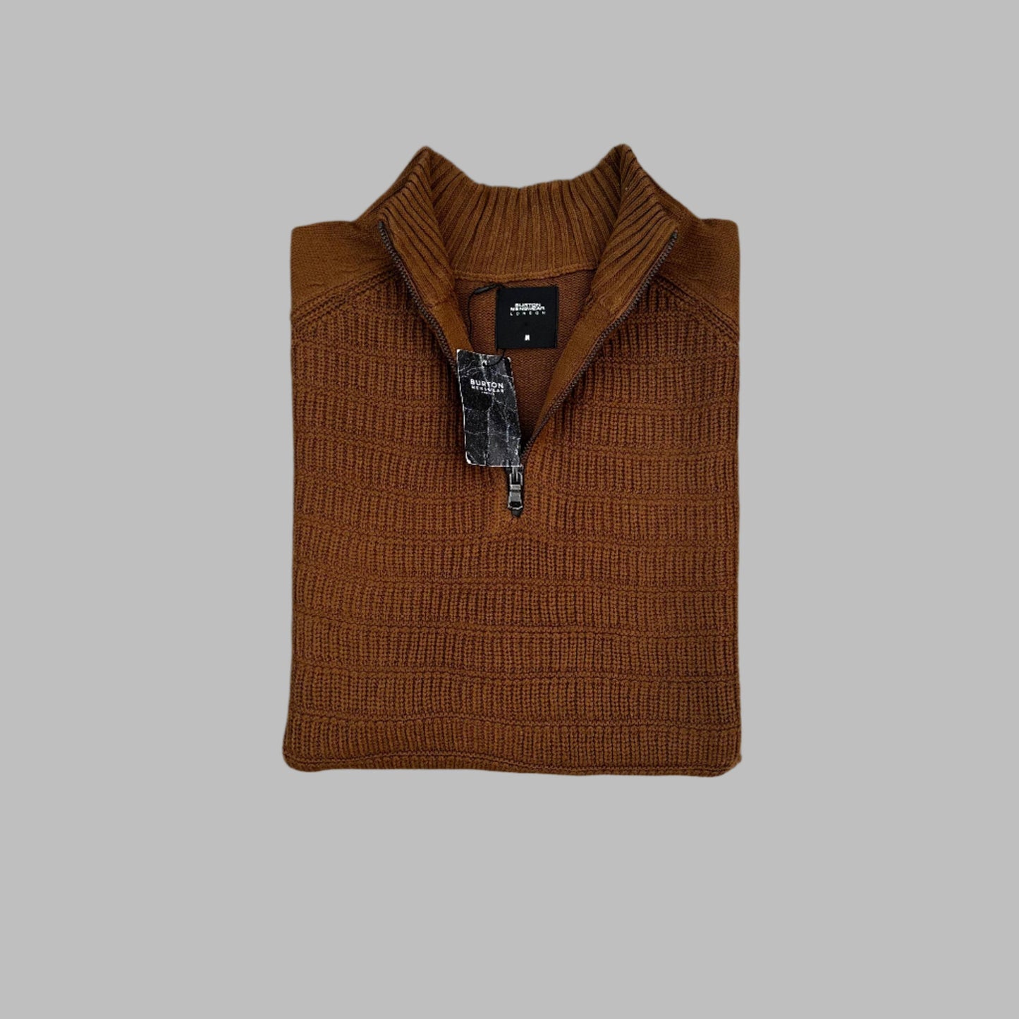 Brown Full Sleeves Knitted Half Zipper