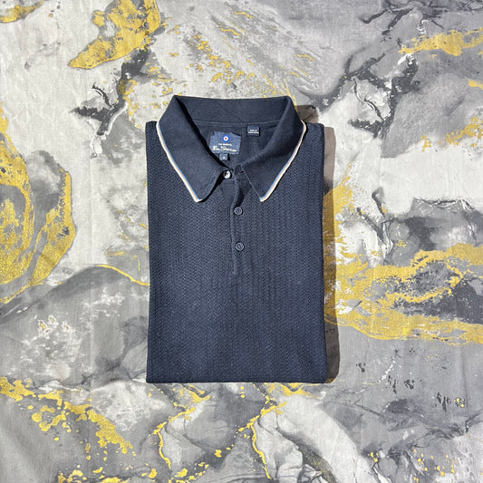 Dark Blue Patterned Knit Polo