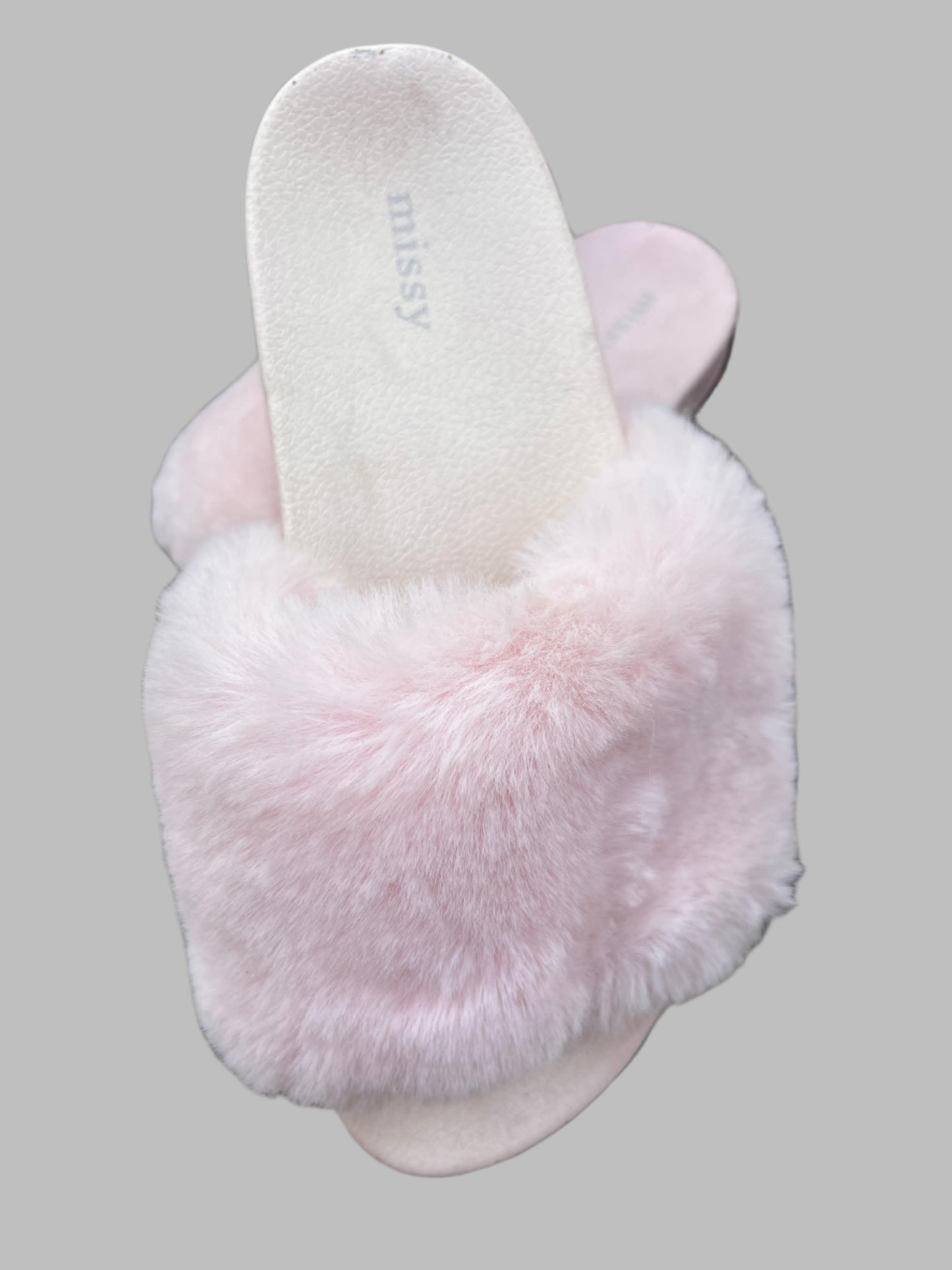 Pink White Fur Slides