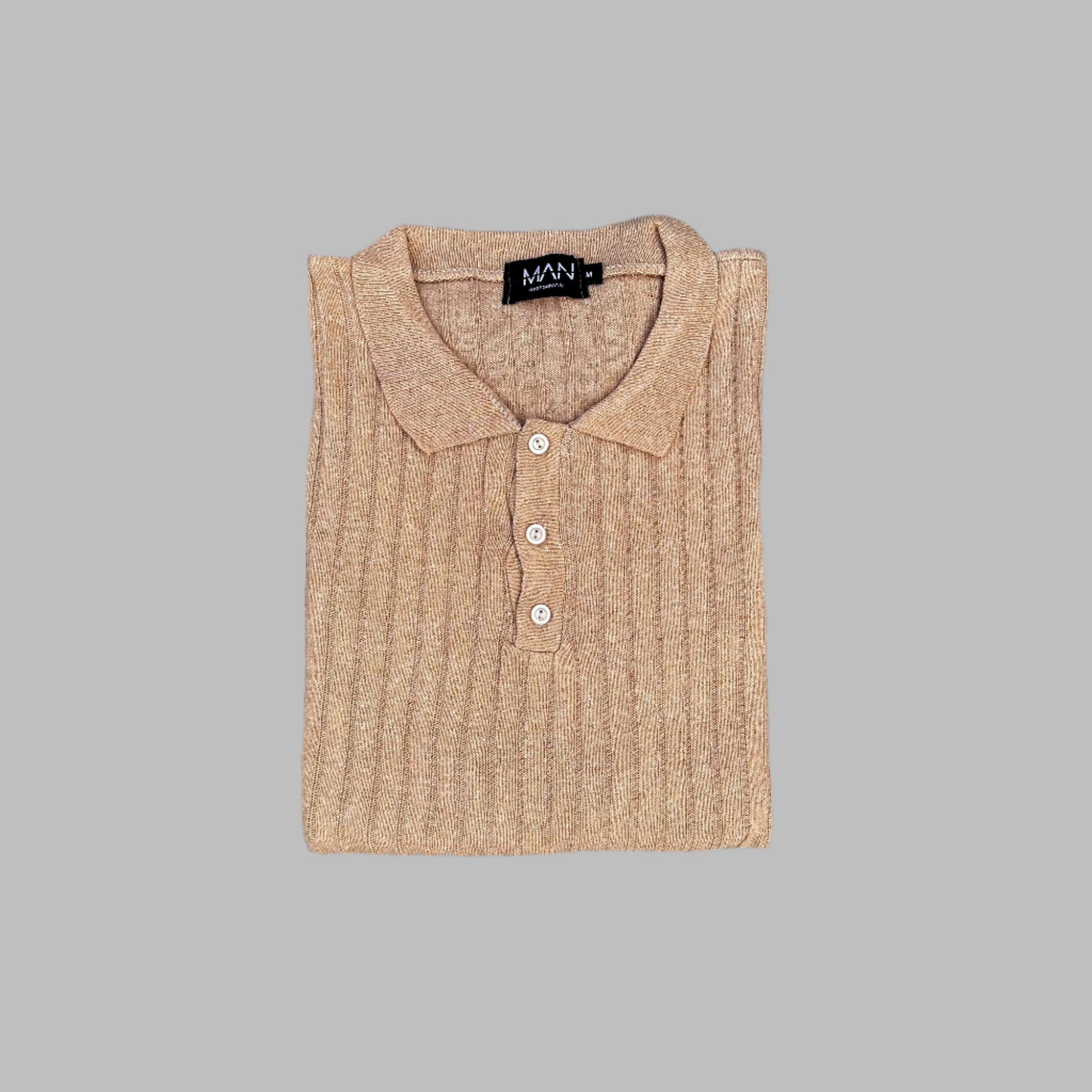 Camel Beige Full Sleeves Knitted Polo