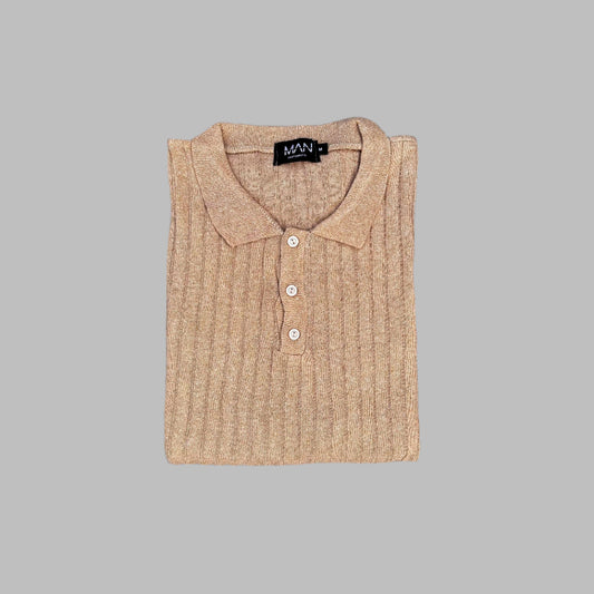 Camel Beige Full Sleeves Knitted Polo