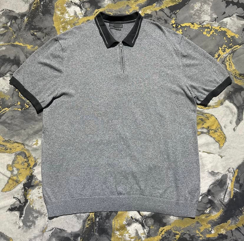 Grey and White Two Thread Knit Zipper Polo