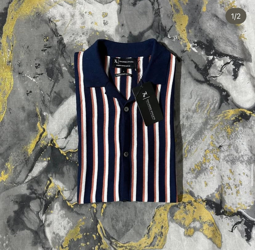 Navy Blend Knitted Button Down Shirt