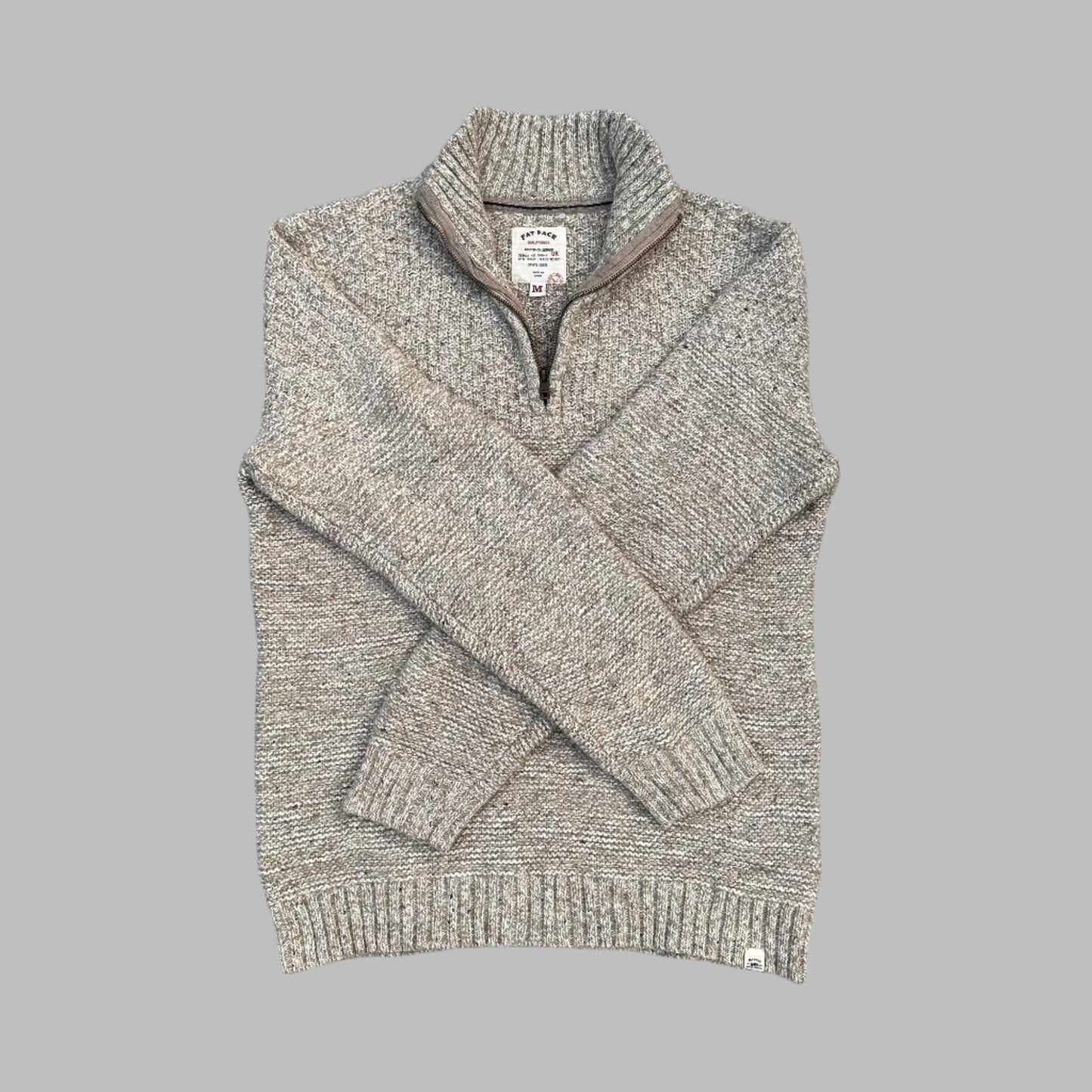 Beige Knitted Half Zipper Full Sleeves