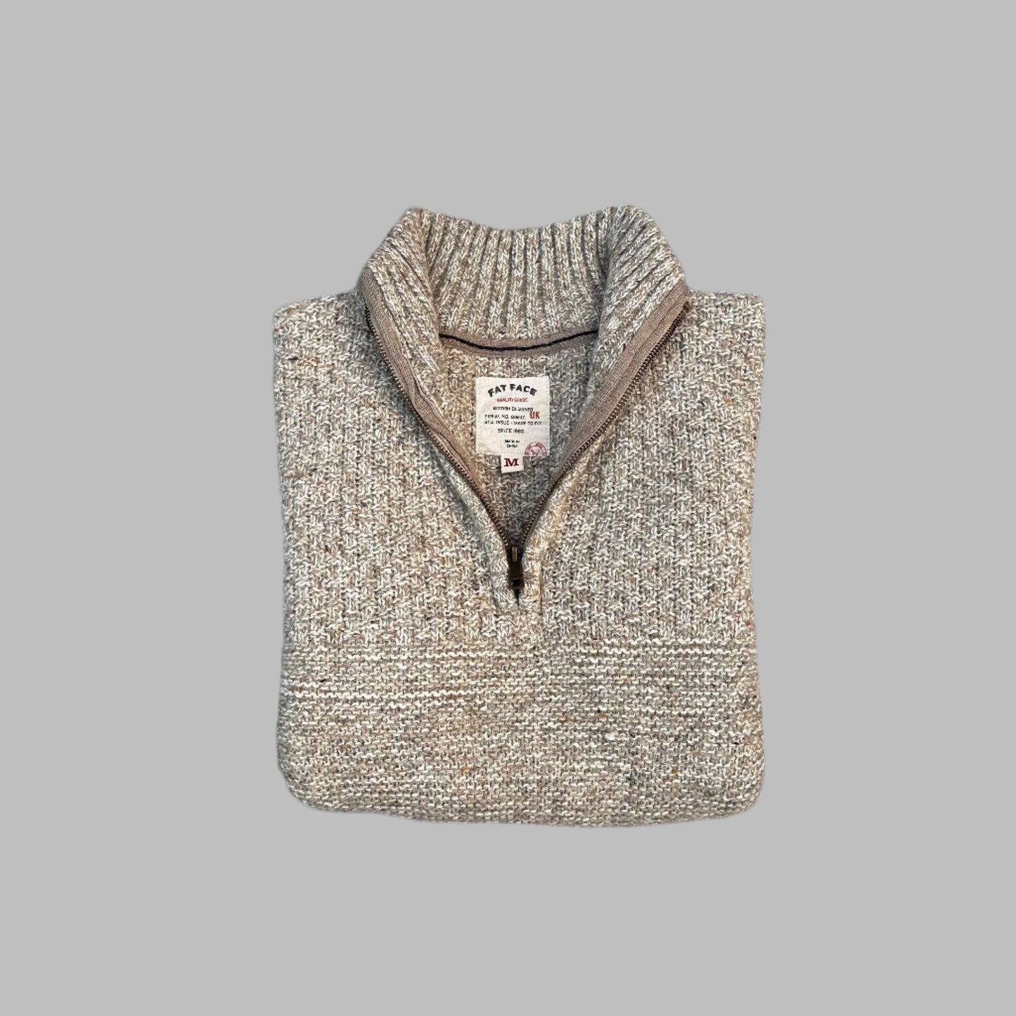 Beige Knitted Half Zipper Full Sleeves