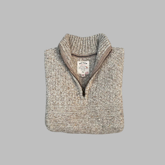 Beige Knitted Half Zipper Full Sleeves