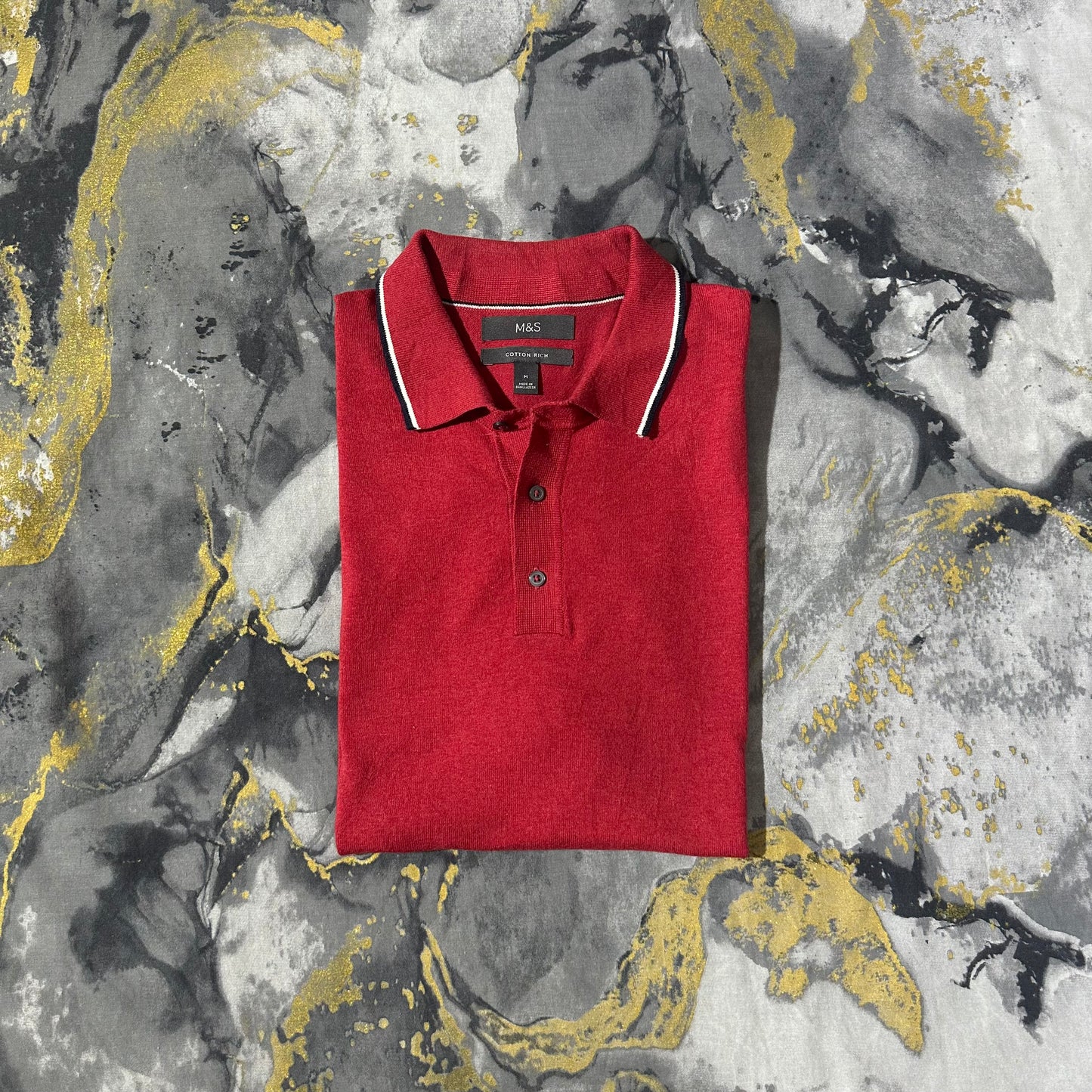 Red Cotton Rich Buttoned Knitted Polo