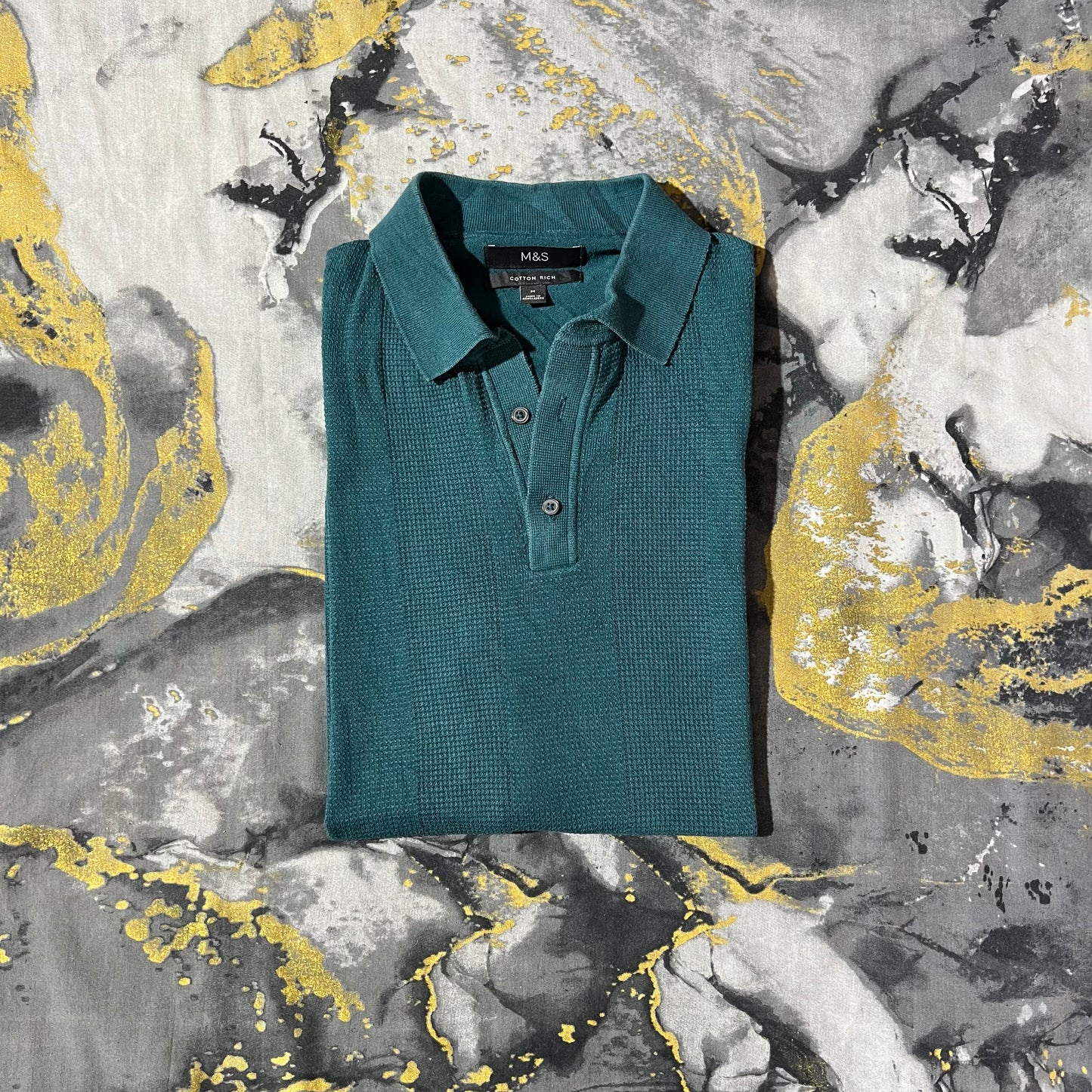 Sea Green Waffle Knit Textured Polo