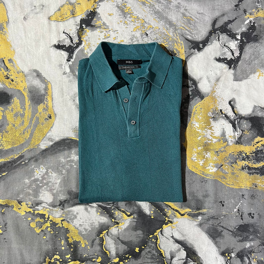Sea Green Waffle Knit Textured Polo