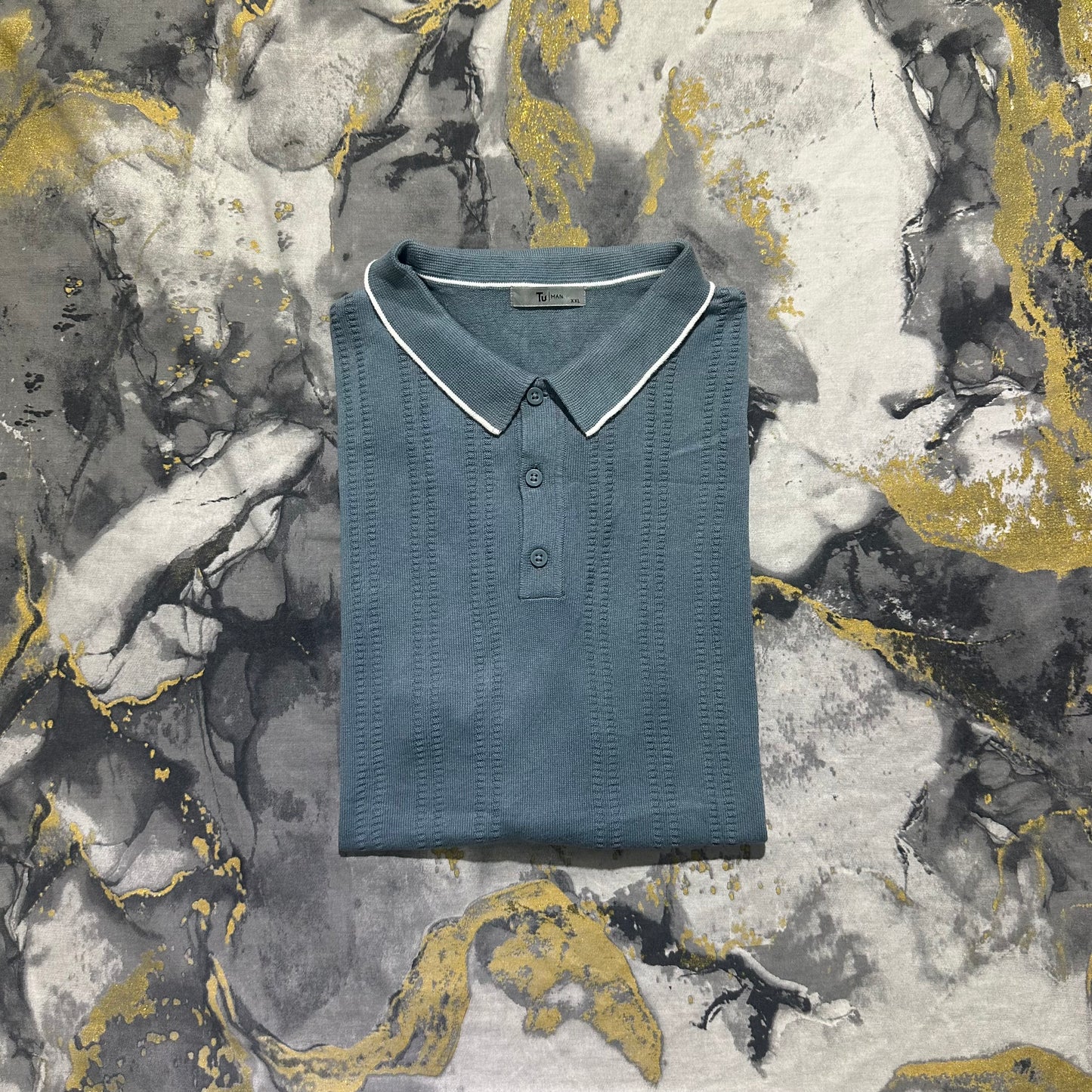 TU Man Grayish Blue Soft Cotton Knitted Polo