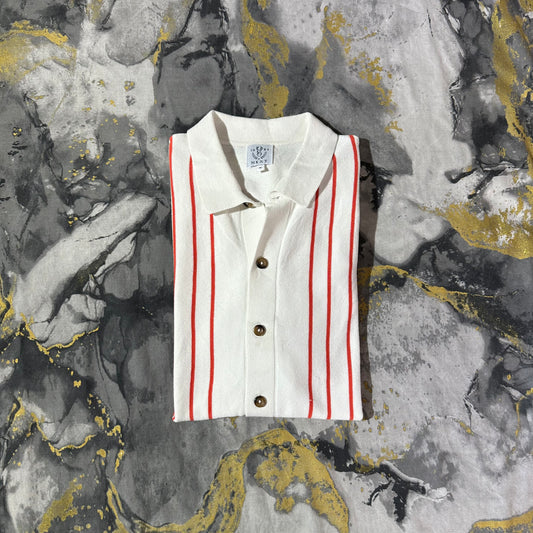 Orange & White Stripes Soft Luxury Cotton Half Sleeves Knitted Buttoned Down