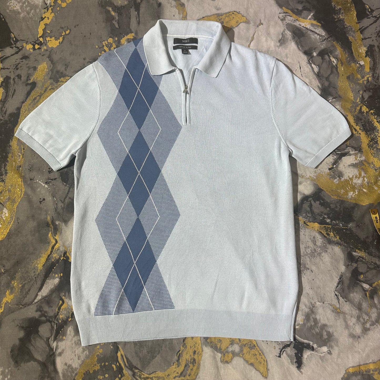 Blue Luxury Cotton Knitted Zipper Polo
