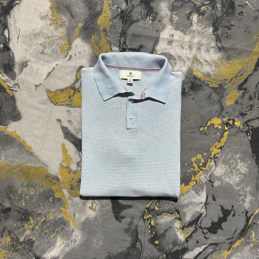 Sky-Blue Waffle Knit Textured Polo