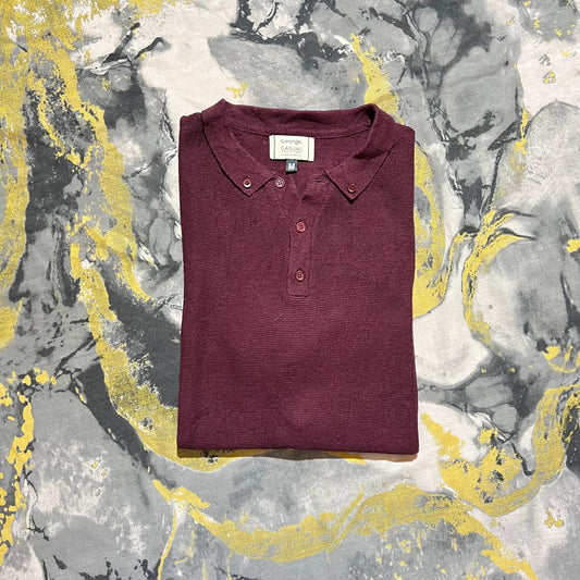 Maroon Waffle Knit Textured Polo