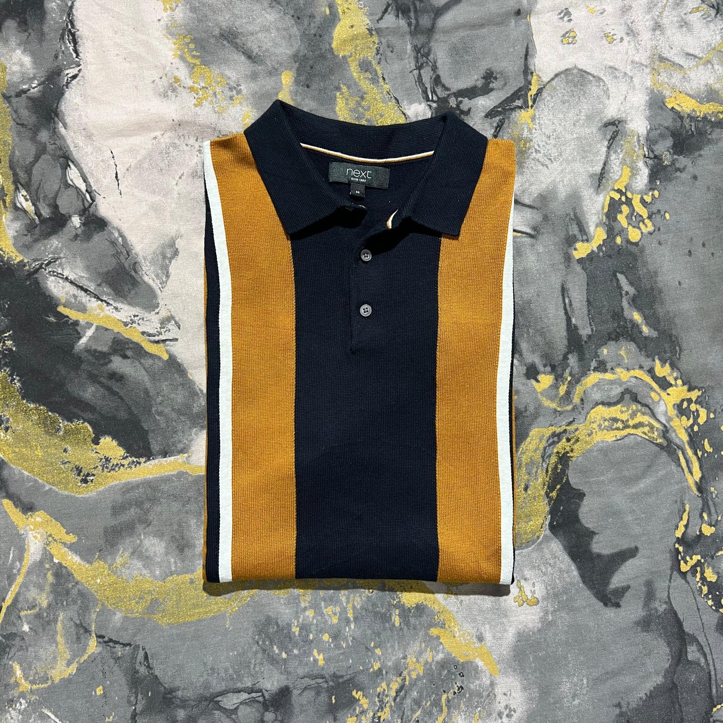Navy-Blue Knitted Striped Polo