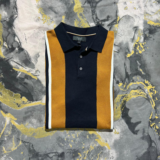 Navy-Blue Knitted Striped Polo