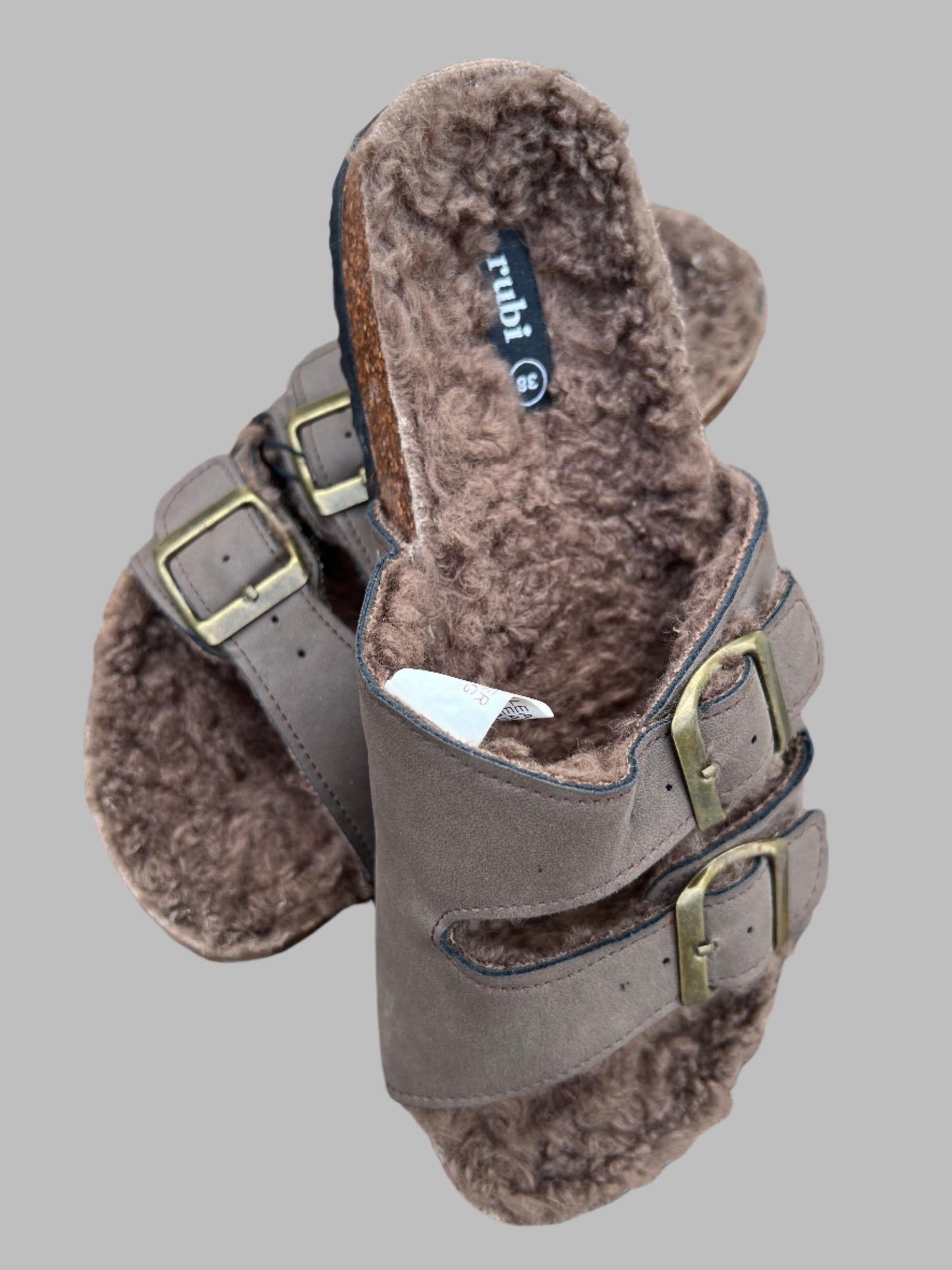 Brown Fur Slip On Shoes