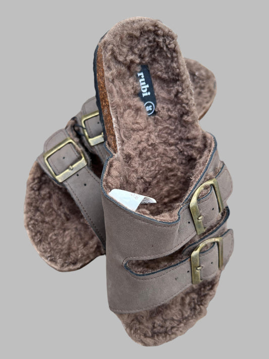 Brown Fur Slip On Shoes