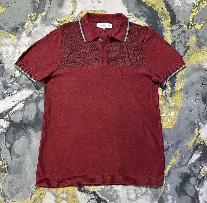 Wine Red Dotted Patterned Knitted Polo