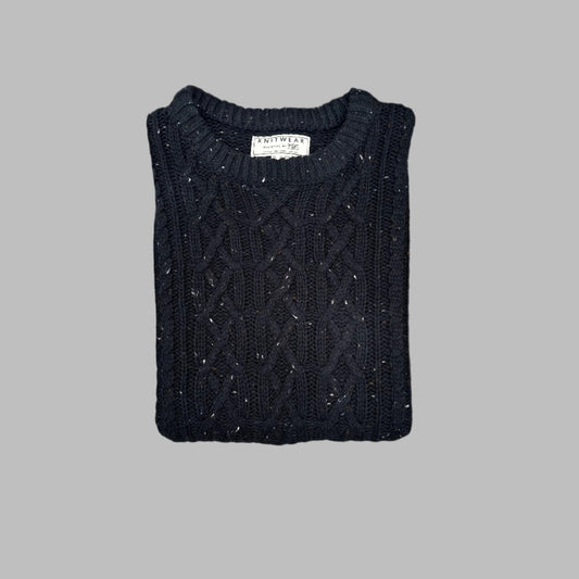 Blueish Gray Cable Knitted Full Sleeves Sweater