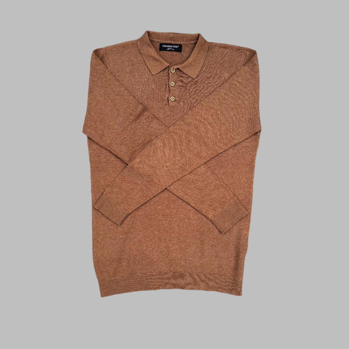 Camel Skin Color Full Sleeves Knit Polo