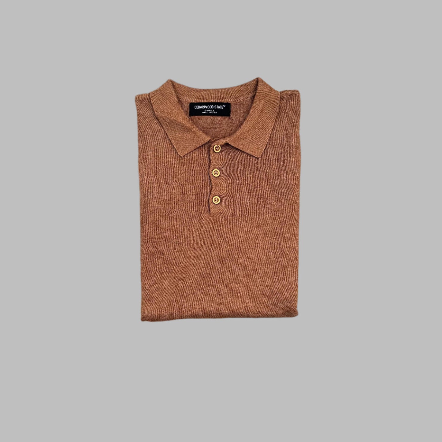 Camel Skin Color Full Sleeves Knit Polo
