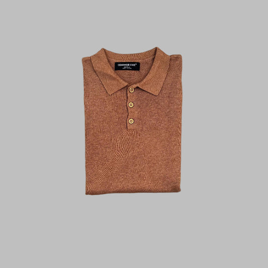 Camel Skin Color Full Sleeves Knit Polo