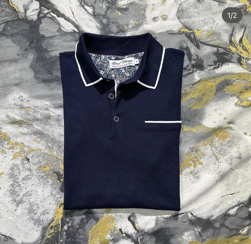 Dark Navy Blue Luxury Silk Cotton Touch Polo