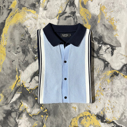 Two Toned Knitted Half Sleeves Buttoned Down