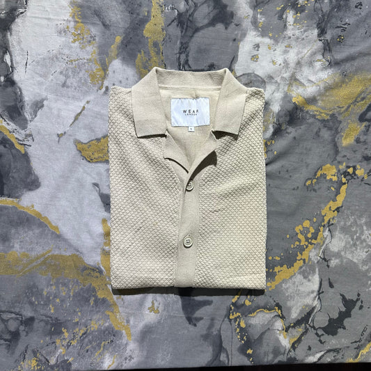 Cream Patterned Knitted Half Sleeves Buttoned Down