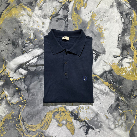 Gabicci Dark Blue Knitted Cotton Buttoned Polo