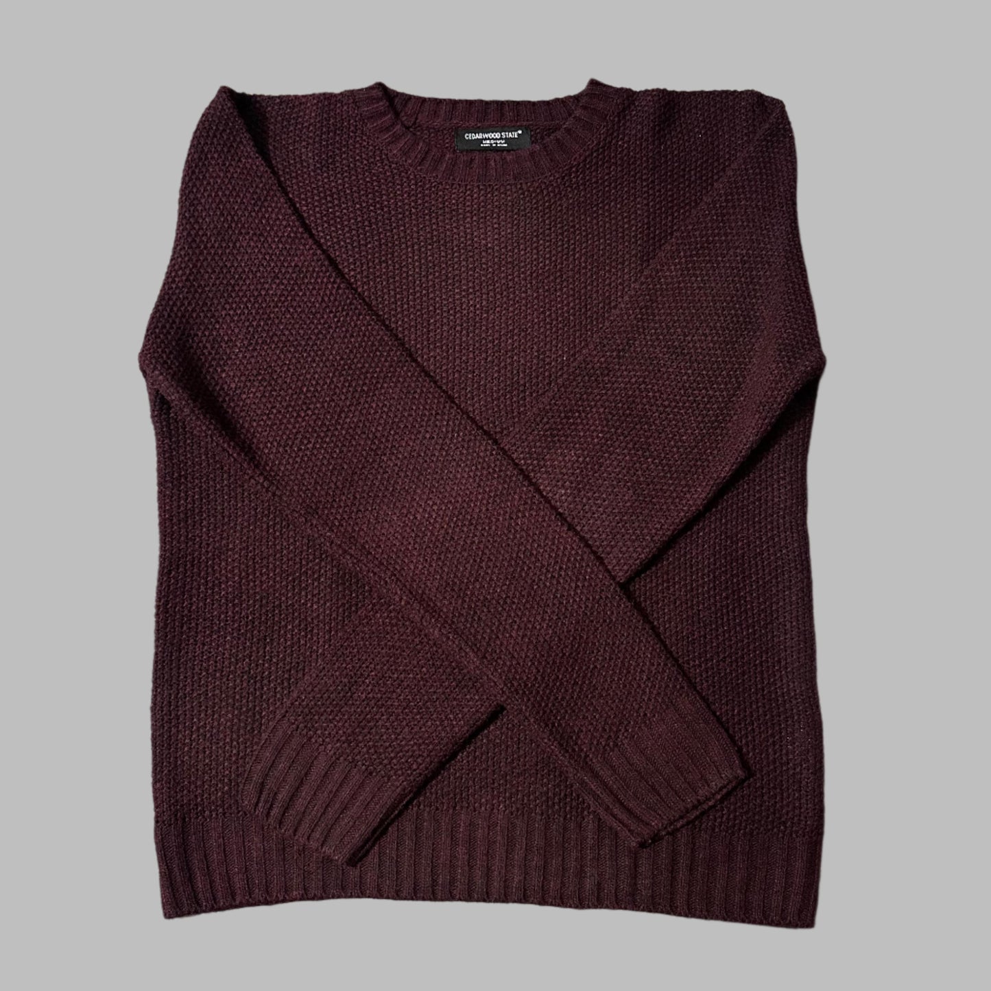 Maroon Knitted Full Sleeves Sweater