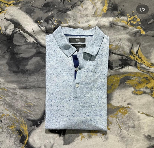 Light Blue and White Thread Mix Knitted Polo