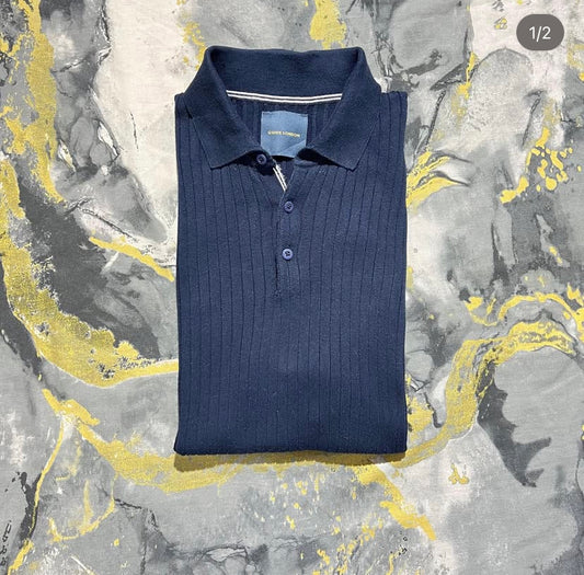 Knitted Navy-Blue Polo