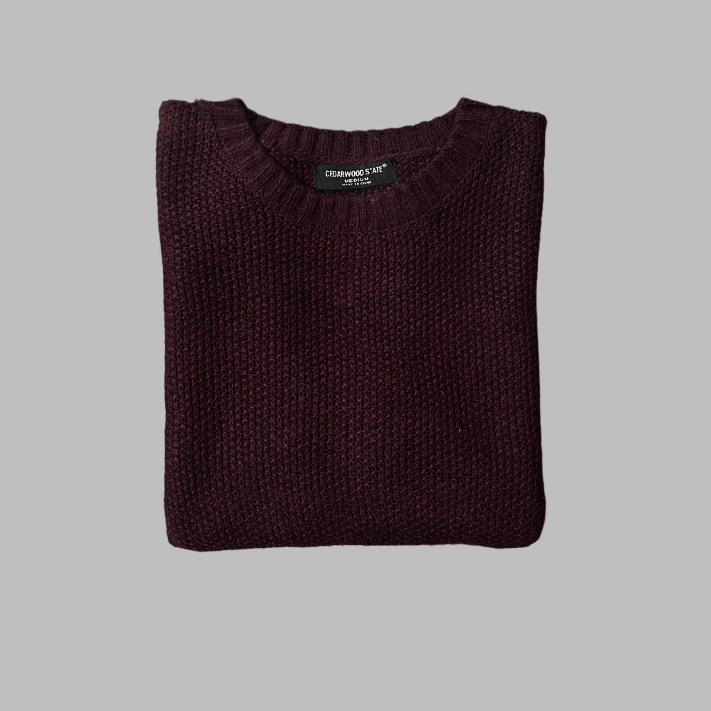 Maroon Knitted Full Sleeves Sweater
