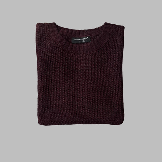 Maroon Knitted Full Sleeves Sweater
