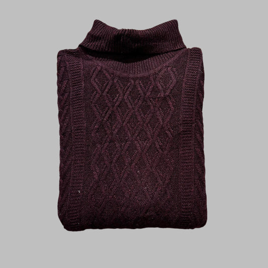 Maroon Knitted Hi-Neck Sweater