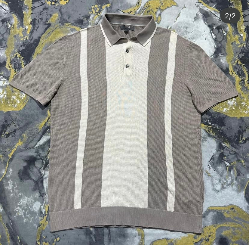 Beige and Pastel Brown Waffle Texture Knitted Polo