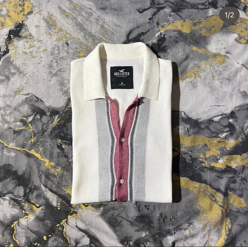 Yellow-Red Button Down Polo