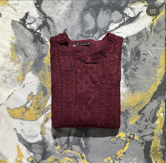 Maroon Cable Knit Sweater